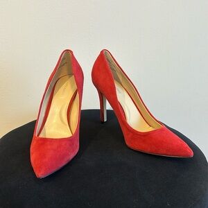 Saks Fifth Avenue Suede Pointed Toe Pumps Size 7 Red